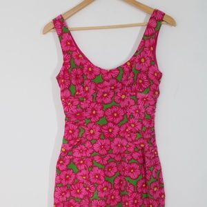 Nanette Lepore 0 Pink Green Floral Silk Scoop Neck Tank Dress